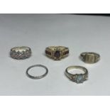 FIVE MARKED SILVER RINGS