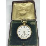 AN 18CT GOLD TOP WIND POCKET WATCH, WHITE ENAMELLED DIAL WITH A SECONDARY SUB-SECONDS DIAL AND