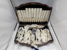 A MAHOGANY CASED FIFTY THREE PIECE CANTEEN OF CUTLERY