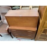 A RETRO TEAK BUREAU WITH FOUR DRAWERS TO THE BASE, 30" WIDE