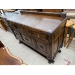 AN EARLY 20TH CENTURY OAK SIDEBOARD, 60" WIDE, WITH RAISED BACK