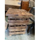 PINE TOPPED CRATE COFFEE TABLE APPROX 52CM X 55CM - 64CM HIGH