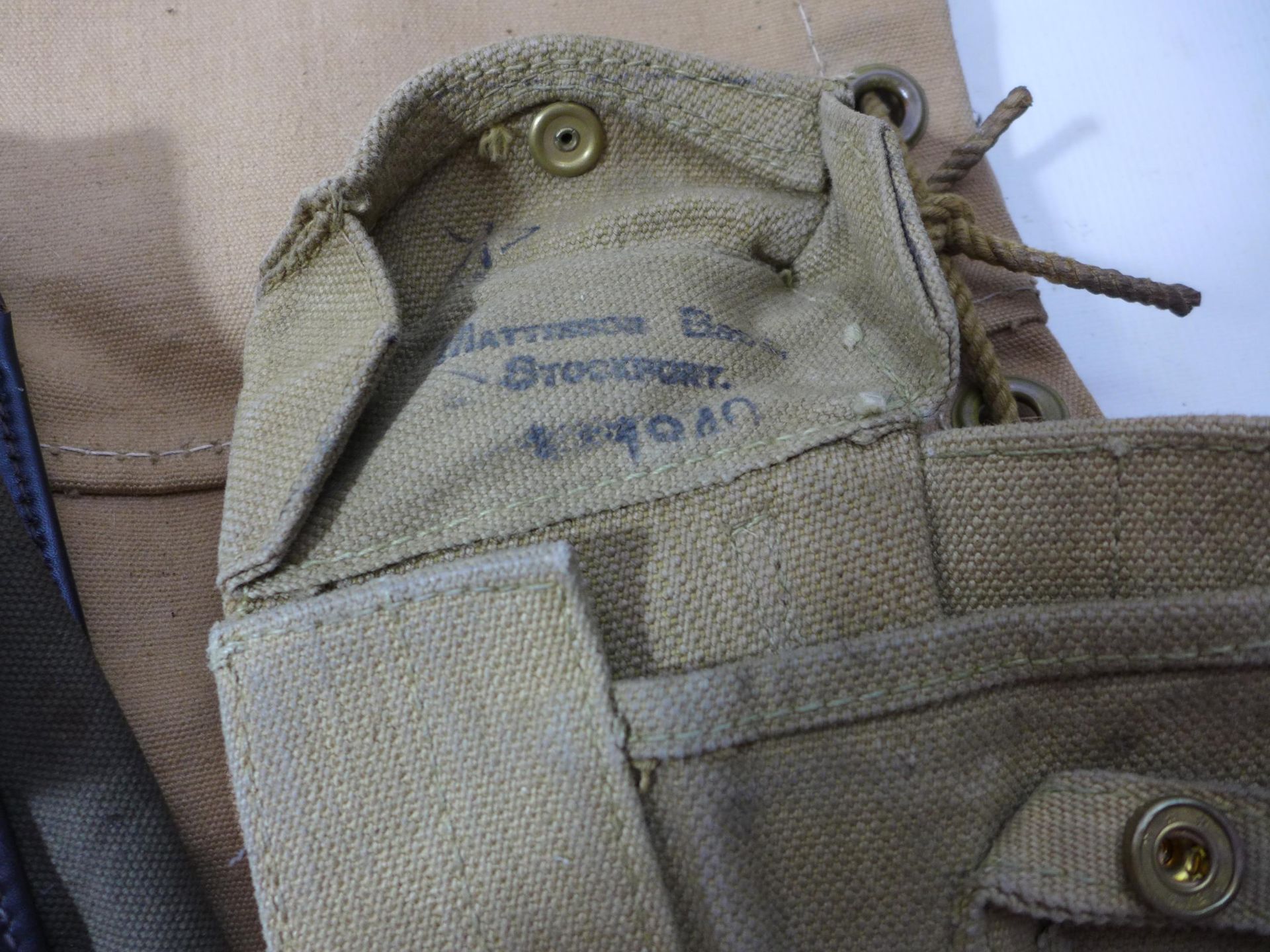 A 1940 DATED CANVAS AMMUNITION POUCH, CANVAS BAG AND A CANVAS SATCHEL (3) - Image 2 of 5