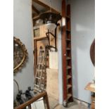 SET OF VINTAGE WOODEN LADDERS ON WHEELS APPROX 290CM HIGH