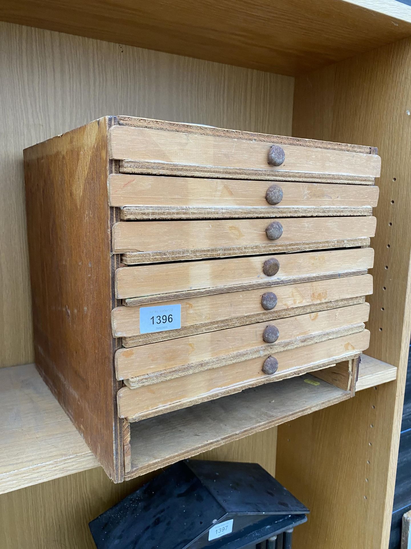 A HANDMADE MINITURE CHEST OF DRAWERS WITH ONE DRAWER MISSING