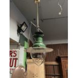 EDWARDIAN CONVERTED GAS ENAMELLED LAMP (ORIGINAL) APPROX 80CM HIGH