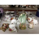 A QUANTITY OF ITEMS TO INCLUDE ROYAL DOULTON 'FAIR LADY' - CHIP TO SKIRT, ROYAL ALBERT 'OLD