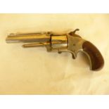 A DERINGER OF PHILADELPHIA OBSOLETE .32 RIMFIRE CALIBRE FIVE SHOT REVOLVER, 8.5CM NICKEL PLATED