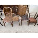 THREE ELM AND BEECH WINDSOR STYLE CHAIRS AND SMALL CHILDS CHAIR