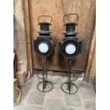 PAIR OF GERMAN RAILWAY SIGNALING LAMPS APPROX 92CM HIGH