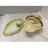 TWO PIECES OF CARLTON WARE (AUSTRALIA), ONE A MAJOLICA STYLE OVAL PLATE WITH LOBSTER DESIGN, THE