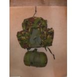 A BRITISH ARMY BERGEN BACKPACK AND A COMPRESSION BAG (2)