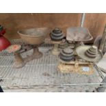 THREE SETS OF VINTAGE KITCHEN BALANCE SCALES WITH WEIGHTS