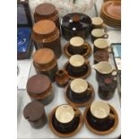 A QUANTITY OF HORNSEA POTTERY 'BRONTE' TO INCLUDE STORAGE JARS, TUREEN, CUPS, SAUCERS, JUGS, SUGAR