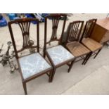 A PAIR OF EDWARDIAN MAHOGANY DINING CHAIRS AND A PAIR OF BEDROOM CHAIRS