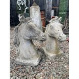 PAIR OF COMPOSITE STONE HORSE HEADS - ONE EAR DAMAGED BUT THERE APPROX 50CM HIGH