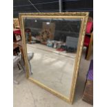 A MODERN GILT FRAMED BEVEL EDGED WALL MIRROR, 50X39.5"