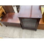 A MAHOGANY TV STAND AND HI FI UNIT