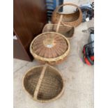 FOUR ASSORTED WICKER BASKETS