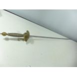 A LATE 18TH/EARLY 19TH CENTURY SMALLSWORD, 73CM BLADE, PIERCED BRASS GUARD, WHITE METAL GRIP, A/F