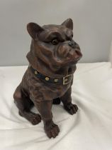A CAST FIGURE OF A BULLDOG WITH GLASS EYES