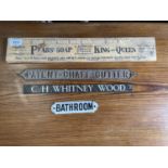 4 SMALL SIGNS TO INCLUDE - VICTORIAN ENAMEL BATHRROM SIGN