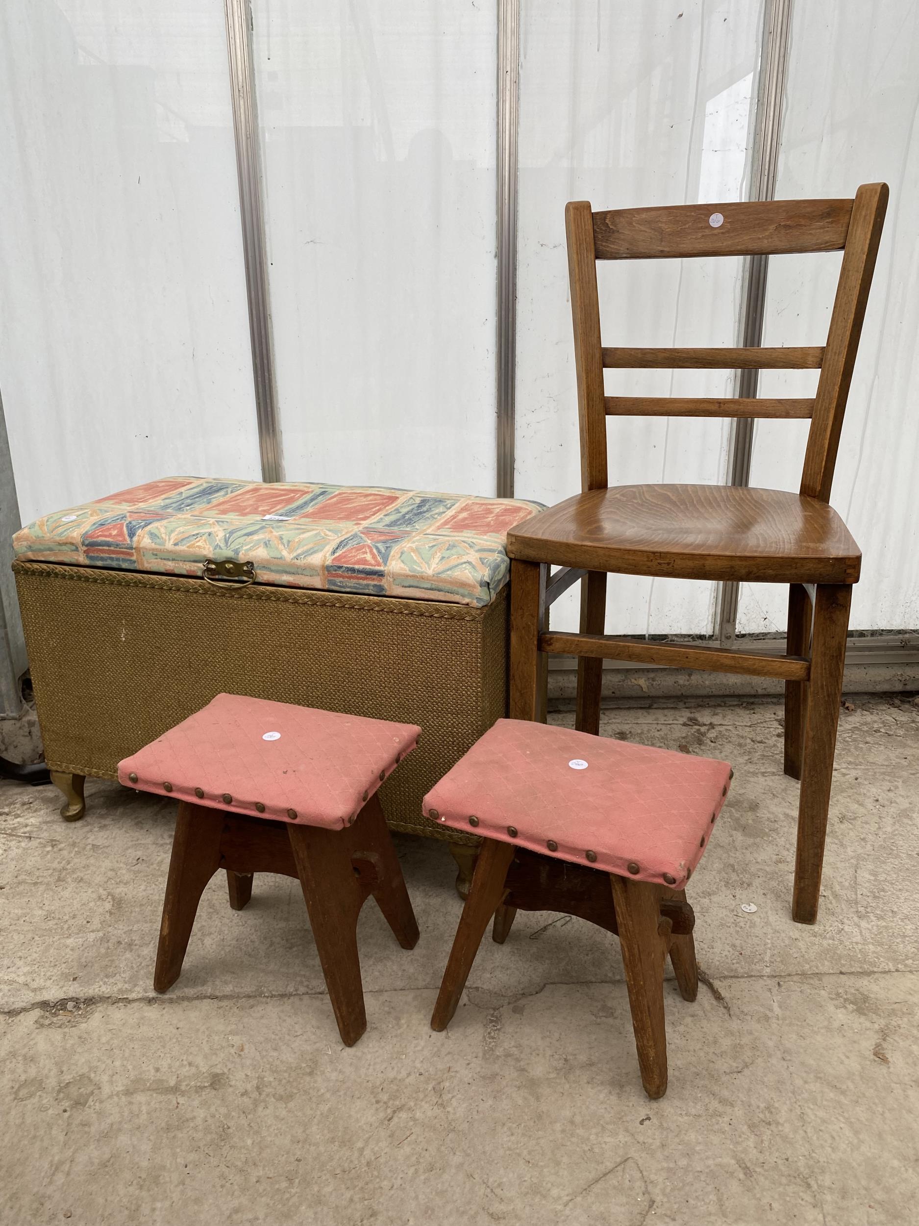 A LLOYD LOOM STYLE OTTOMAN AND TWO SMALL STOOLS - Image 2 of 6