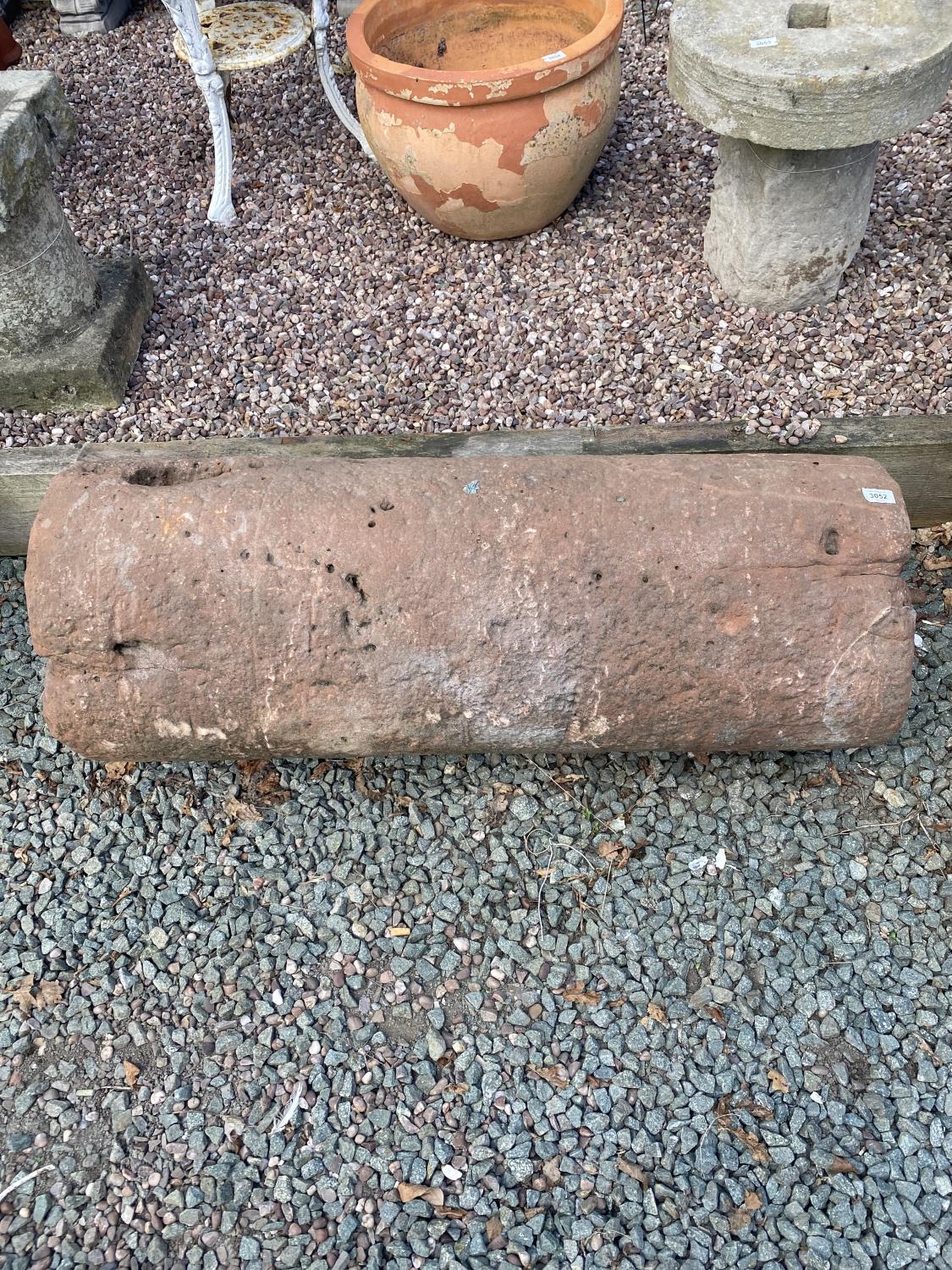 RED SANDSTONE ROLLER APPROX - 105CM LONG 40CM HIGH