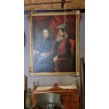 GEORGIAN DECORATIVE PORTRAIT OIL ON CANVAS - RE LINED - DAMAGE TO FRAME APPROX 115CM X 140CM