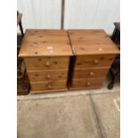 A PAIR OF MODERN PINE BEDSIDE CHESTS OF THREE DRAWERS