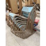 TEN TUBULAR METAL AND BENTWOOD STACKING CHAIRS