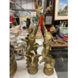 TWO YELLOW METAL STATUES OF CLASSICAL FIGURES