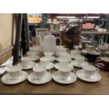 A MINTON 'WHITE FIFE' COFFEE SET TO INCLUDE A COFFEE POT, CREAM JUG, SUGAR BOWL, CUPS AND SAUCERS