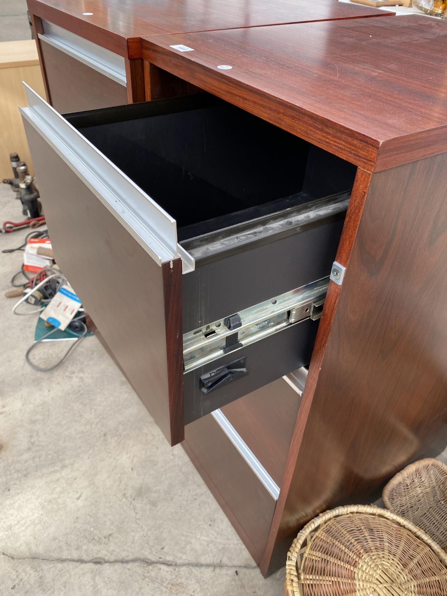 A PAIR OF WOODEN THREE DRAWER FILING CABINETS - Image 2 of 3