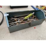 A METAL TOOL BOX CONTAINING A LARGE ASSORTMENT OF SPANNERS