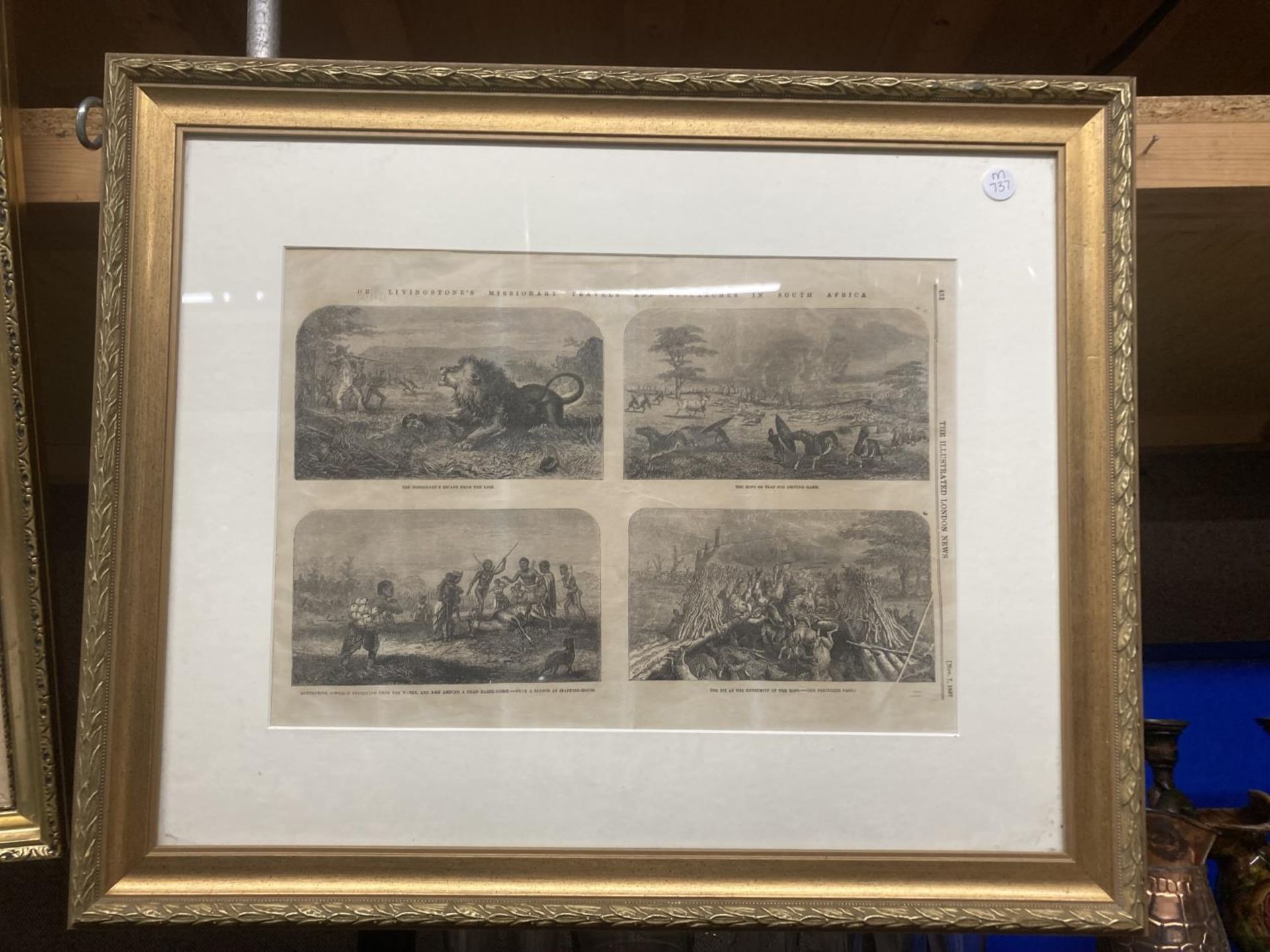 A FRAMED NEWSPAPER CUTTING OF DR LIVINGSTONE'S MISSIONARY TRAVELS AND RESEARCHES IN SOUTH AFRICA