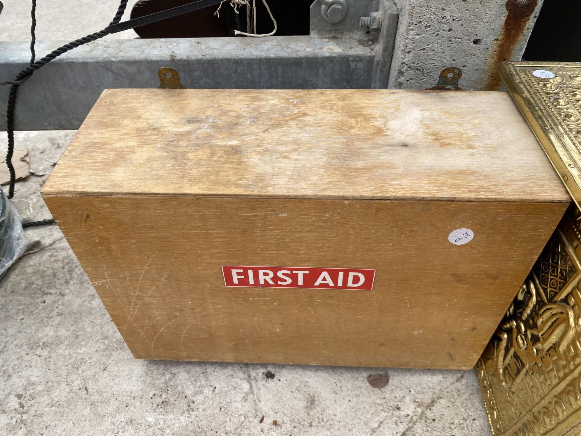 A WALL MOUNTED FIRST AID BOX AND A BRASS LOG BOX - Image 3 of 5