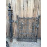 VICTORIAN CORBET OF WELLINGTON CAST IRON GATE + POST - REPAIRED APPROX 100CM X 150CM TO TOP OF POST