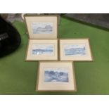 FOUR FRAMED PRINTS OF GOLF COURSES TO INCLUDE MUIRFIELD, GLENEAGLES, TURNBERRY AND ST. ANDREWS