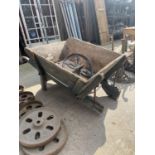 LARGE VINTAGE WOODEN WHEEL BARROW - NEEDS WORK