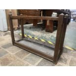 VICTORIAN PITCH PINE STICK STAND WITH TRAY APPROX 92CM X 31CM - 60CM HIGH