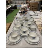 AN ADAMS TEASET, WHITE WITH BLUE DECORATION TO INCLUDE PLATES, CUPS, SAUCERS, SUGAR BOWL, CREAM JUG,
