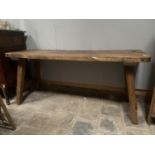 MID 19C SYCAMORE PIG / DAIRY BENCH APPROX 138CM X 46CM - 60CM HIGH