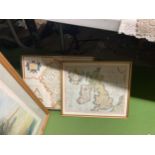 TWO FRAMED PRINTS OF VINTAGE MAPS - GREAT BRITAIN AND STAFFORDSHIRE
