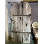 VERY LARGE UNUSUAL EARLY 20C OAK DOOR WITH METAL HINGES AND LATCH APPROX 125CM X 255CM