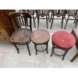 A BENTWOOD DINING CHAIR AND TWO BENTWOOD STOOLS