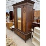 A VICTORIAN WALNUT MIRROR-DOOR WARDROBE, 51" WIDE WITH DENTIL CORNICE AND DRAWER TO THE BASE
