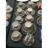 A QUANTITY OF CERAMIC CUPS, SAUCERS, SIDE PLATES, ETC TO INCLUDE MYOTT 'ROYAL MAIL'