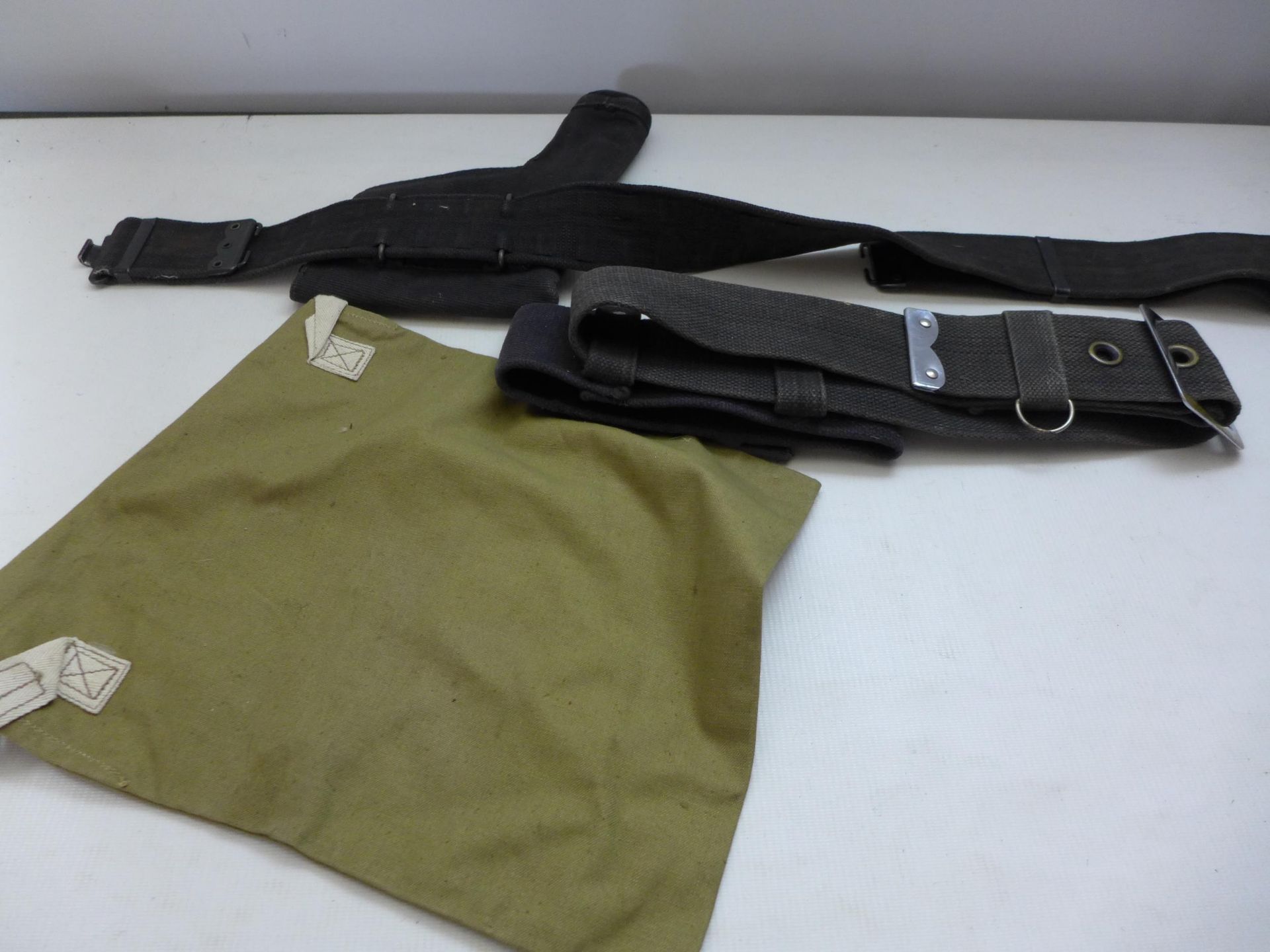 A BLACK CANVAS HOLSTER AND BELT, FURTHER BELT AND A CANVAS MAP CASE DATED 1940 (3) - Image 3 of 3