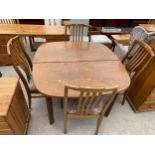 A RETRO EXTENDING DINING TABLE 44" SQUARE (LEAF 19.5") AND FOUR CHAIRS